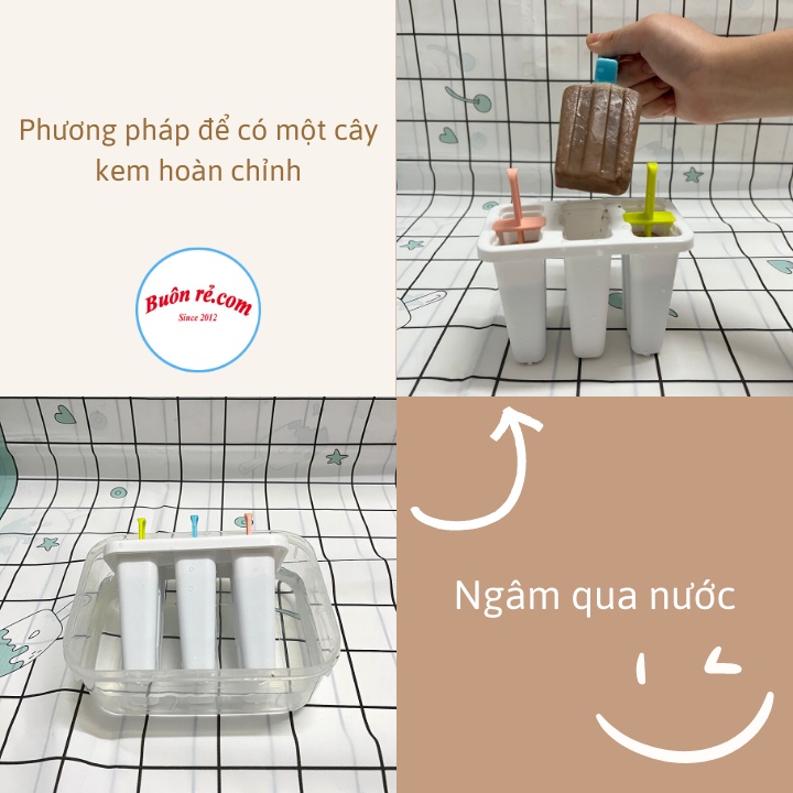 Khuôn làm kem 3 que nhựa Việt Nhật , khuôn kem có nắp tay cầm nhiều màu sắc cho bé -Buôn rẻ 01628
