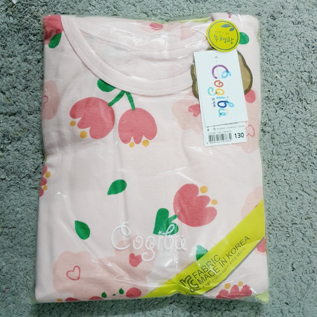 [130] Bộ ngủ cotton dài tay thu đông Tulip hồng Cogibie xuất Hàn dư xịn cho bé gái