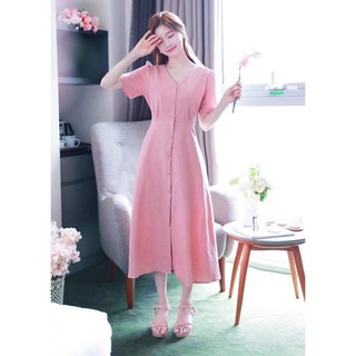 Đầm hồng nút trước form dài v2