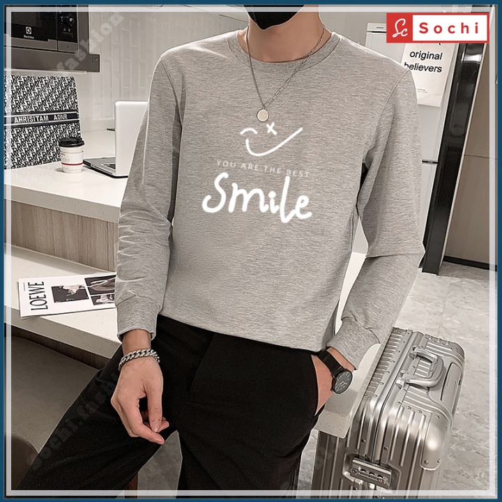 Áo sweater nam tay dài, áo nam thu đông cổ tròn mịn đẹp, thời trang lạ mắt in Smile mã SW8.09