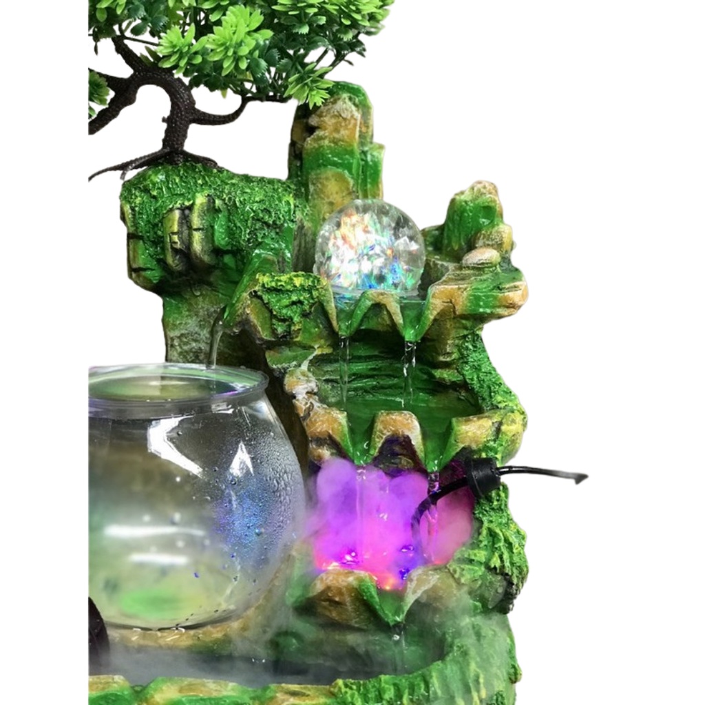 Thác Phong Thủy Tài Lộc Gốm Xinh Decor Hòn Non Bộ để bàn mini chất liệu Nhựa composit cao cấp mẫu 1932