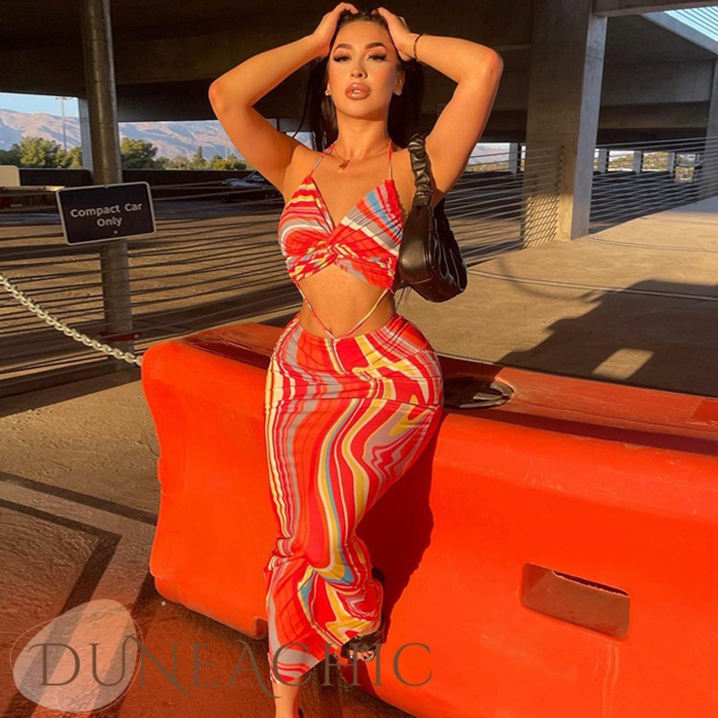 DUNEA Đầm Hoa Phối Dây Hở Lưng Gợi Cảm Thời Trang Cho Nữ