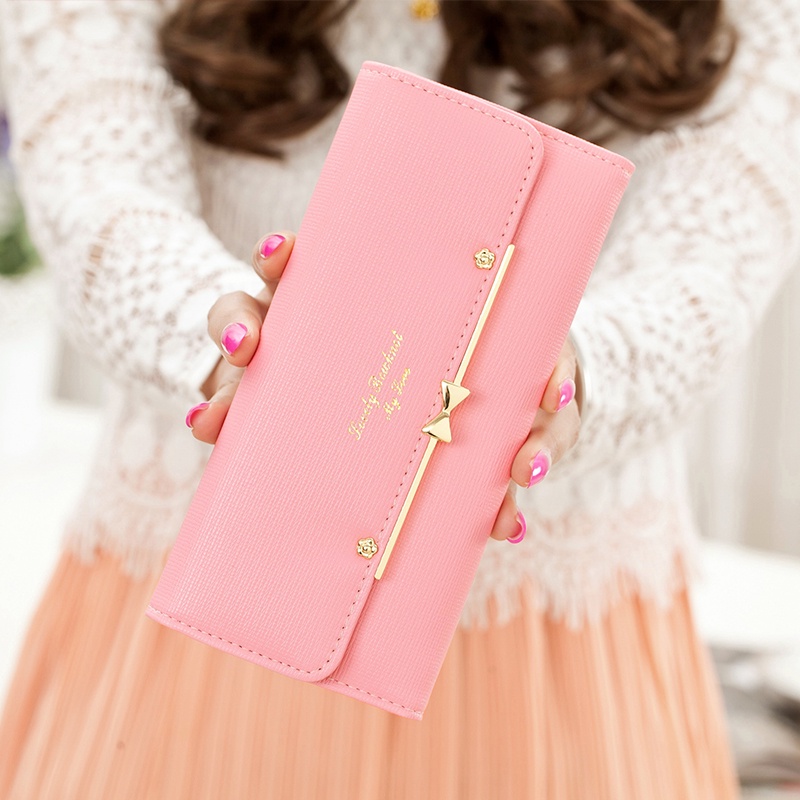 【Spot Free Transport】Women's Long Wallet2021Women's New Japanese and Korean Partysu Bow Student Clutch Mobile Phone Bag