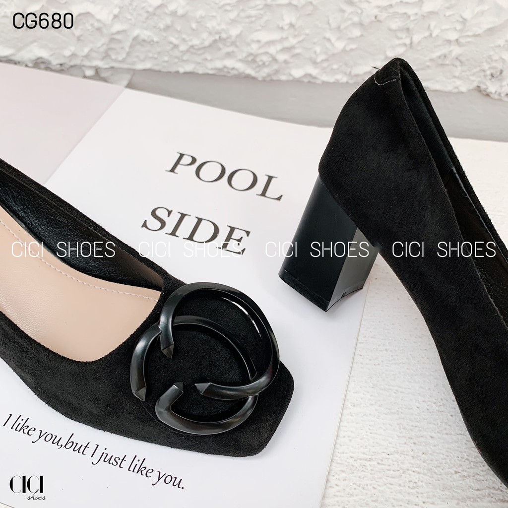 Giày cao gót nữ CiCi Shoes 5cm gót vuông, giầy da lộn khoá nhựa - CG680