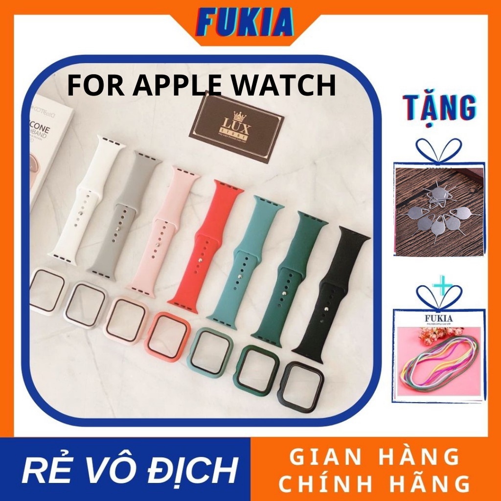 Combo ốp kính cường lực 9H và dây silicon cho AppIe Watch đồng Hồ Thông Minh 1/2/3/4/5/6/SE size 38/40/42/44 mm