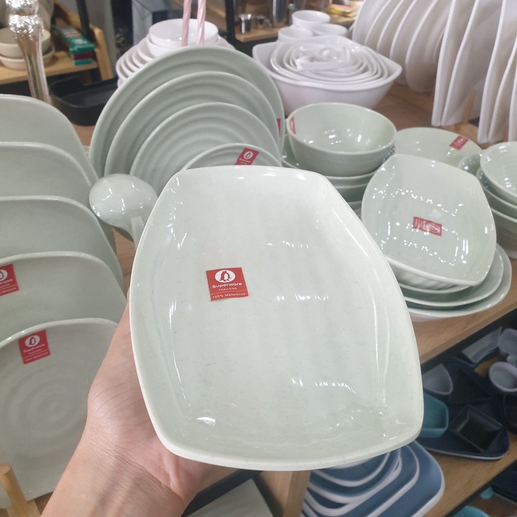 Bộ tô, chén, dĩa melamine màu xanh đá siêu đẹp chính hãng Superware