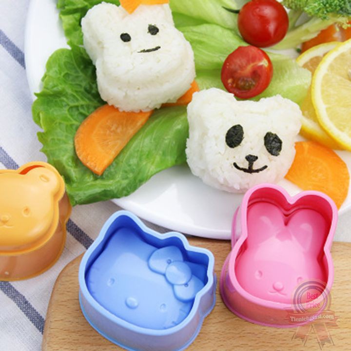 Khuôn tạo hình cơm hoạt hình Nhật Bản ( Bộ 3 khay cơm và lẻ 1 khay tạo hình ) hình gấu cá thỏ cơm ăn dặm cho bé trẻ em