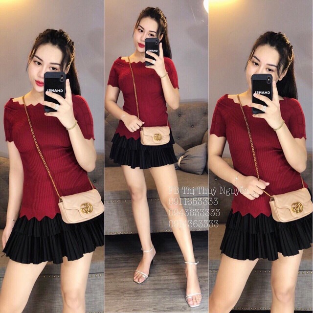 Áo len cổ viền hoa ngắn tay sọc tăm dáng ôm - NhiNhi Shop | BigBuy360 - bigbuy360.vn