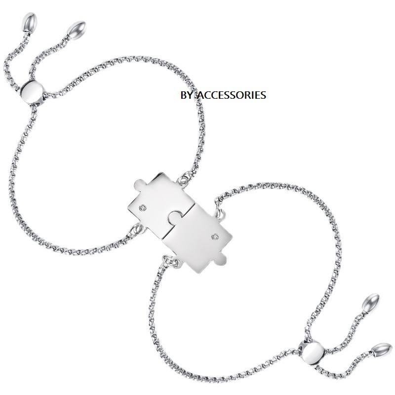 Lắc tay titan cặp mảnh ghép đính đá không gỉ (Có bán lẻ)