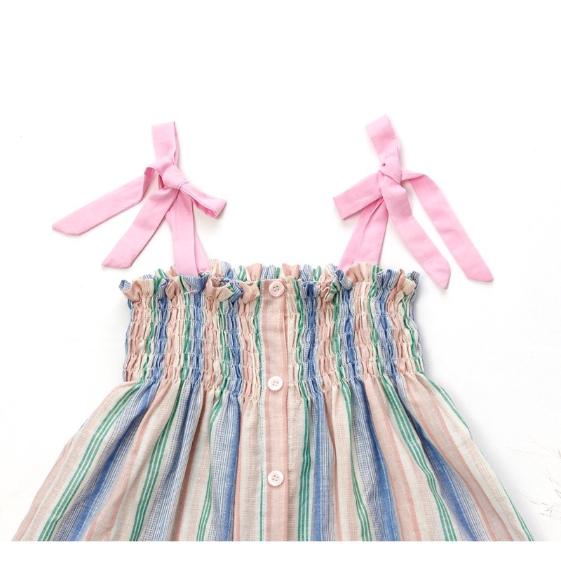 Váy cho bé gái, váy 2 Dây chun  Smocking ngang ngực, buộc nơ vai xinh xắn