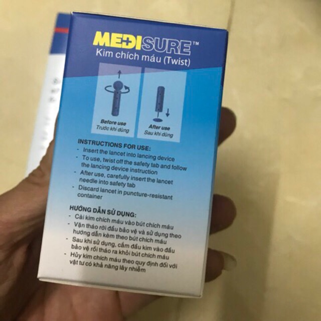 Kim lấy máu thử tiểu đường Medisure, dụng cụ chích máu thử đường huyết - Hộp 100 kim [Halongsky]