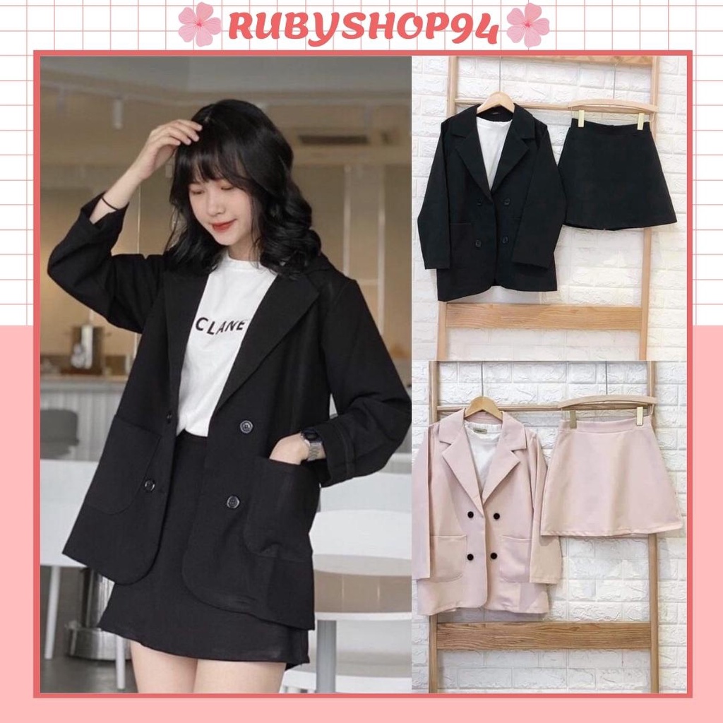 Set vest blazer nữ trơn kiểu dáng Hàn Quốc sang chảnh cá tính gồm chân váy chữ A và áo khoác ngoài đẹp