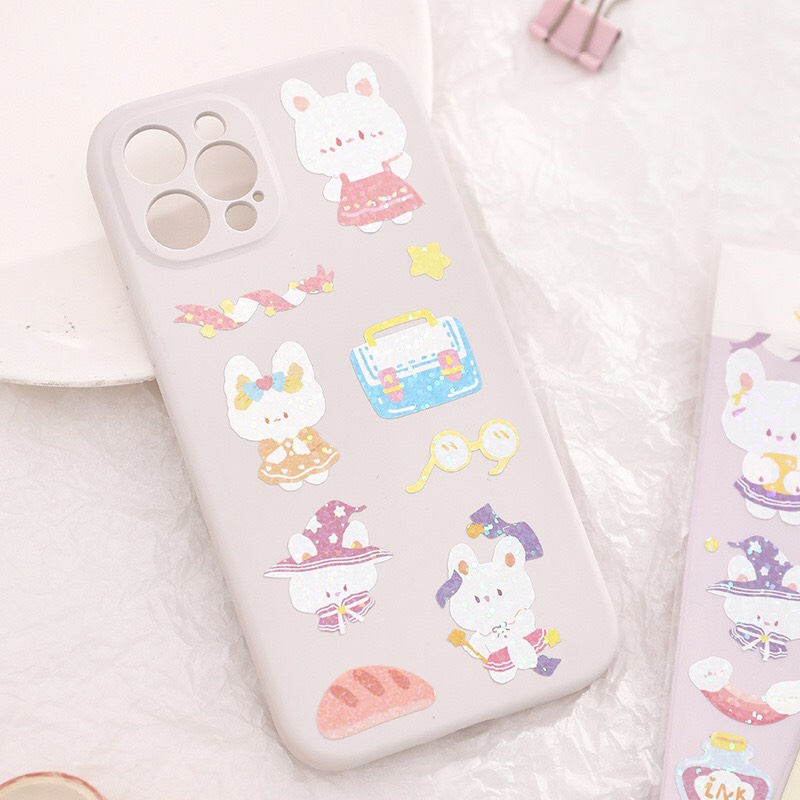 Hình dán sticker gấu em bé siêu cute lấp lánh trang trí sổ tay, máy tính, laptop, góc học tập