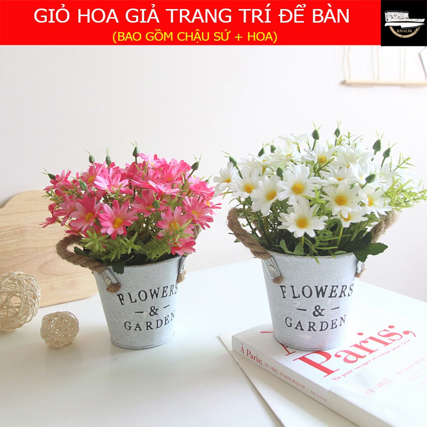 Hoa trang trí để bàn, chậu hoa giả chậu FLOWER GARDEN - HF001  (nhiều màu lựa chọn)
