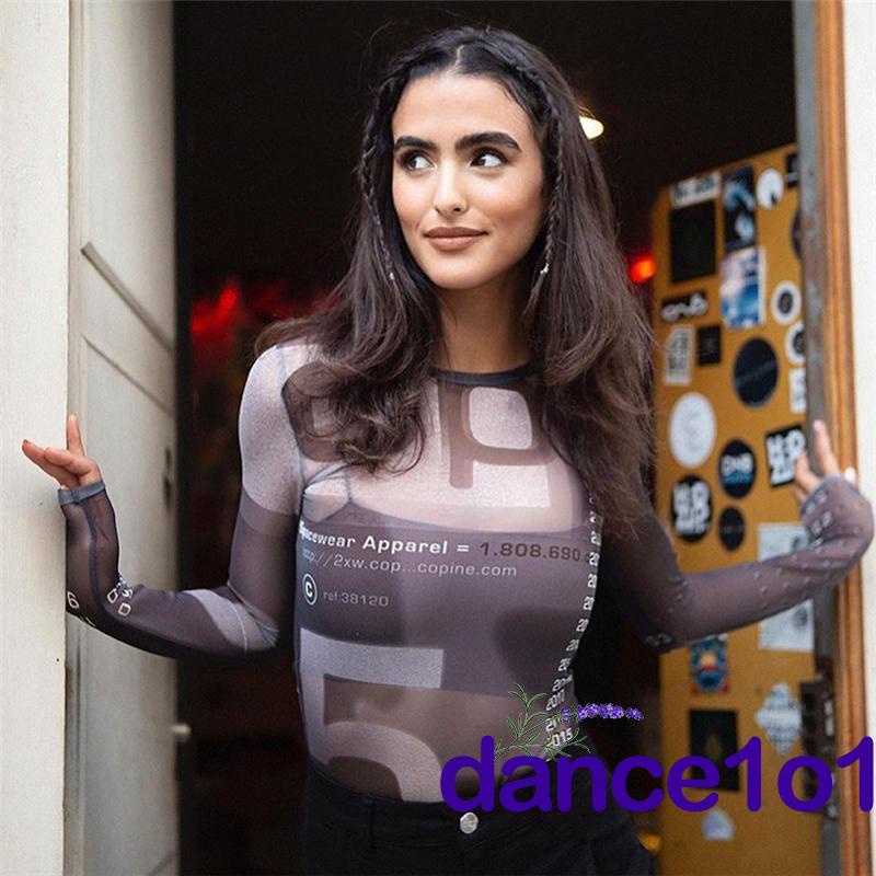 Áo croptop tay dài cổ tròn dáng ôm in họa tiết thời trang cho nữ