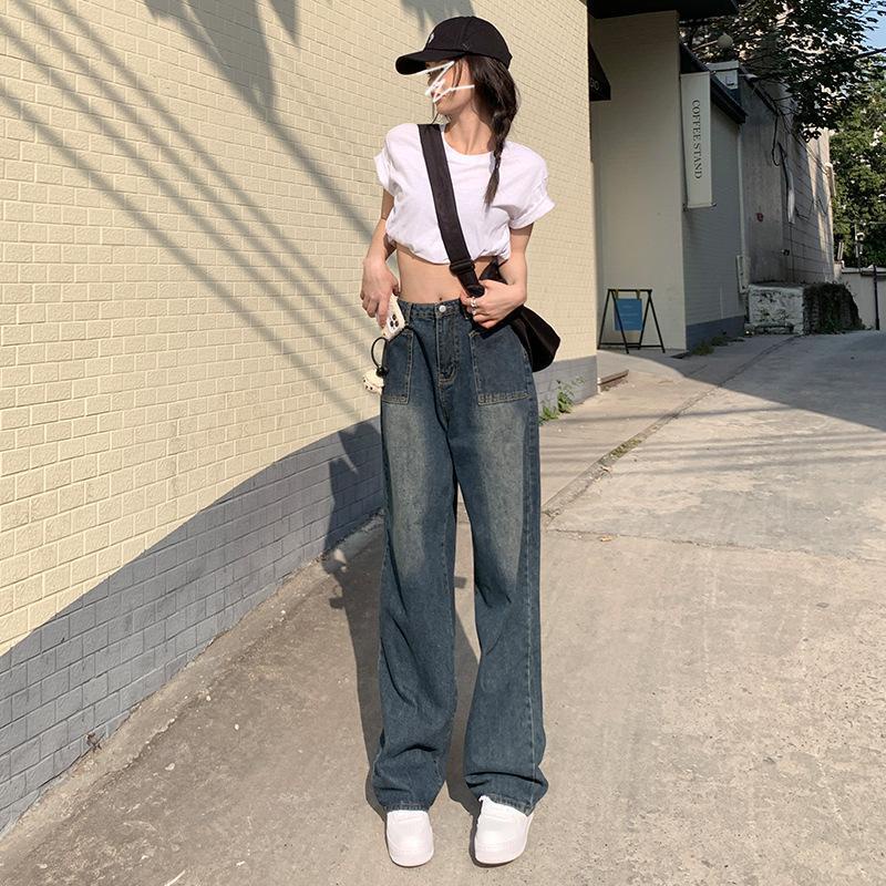 [Hàng chuẩn loại 1] Quần jeans dài ống suông rộng phủ chân màu xanh cổ điển Hàn Quốc siêu phẩm - năng động - cá tính