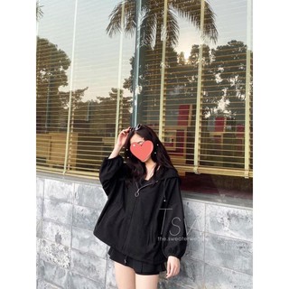 Áo Khoác RoundLock Tay Bồng Nữ ♥ Jacket nhung tăm khóa tròn form rộng bigsize màu ĐEN | BE Ulzzang HOT ♥