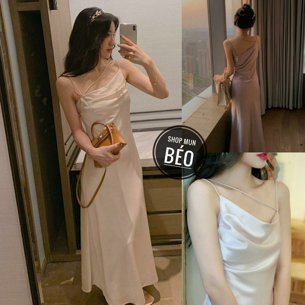 Đầm Maxi Phi Lụa Dây Kiểu (TÍM+TRẮNG+NUDE)