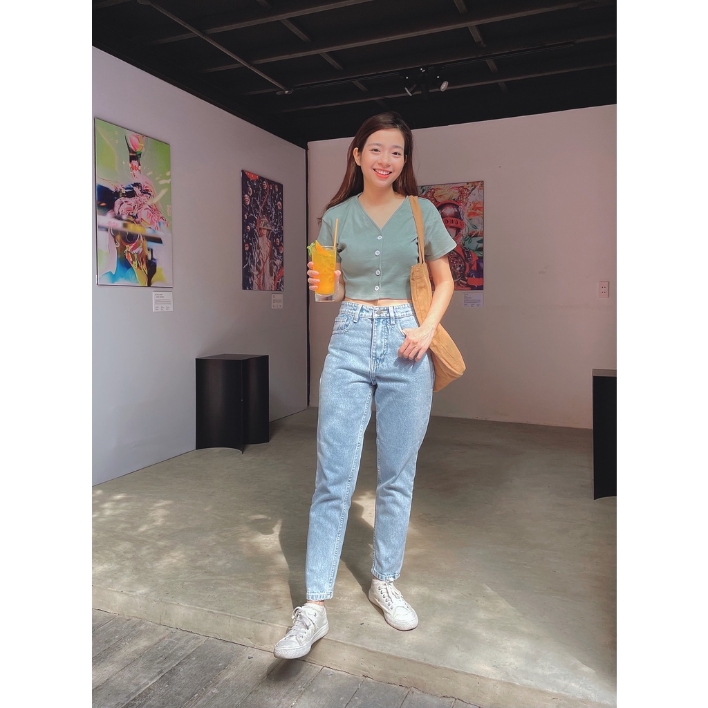 Quần Baggy Jeans Nữ Lưng Cao Màu Xanh Sáng LDB-101