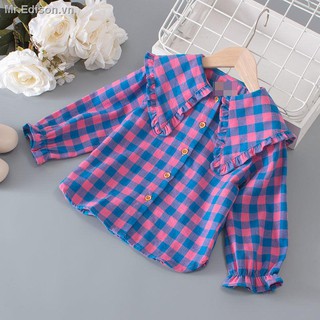 Áo Sơ Mi Ca Rô Dài Tay Cổ Bẻ Thời Trang Hàn Cho Bé Gái 2019
