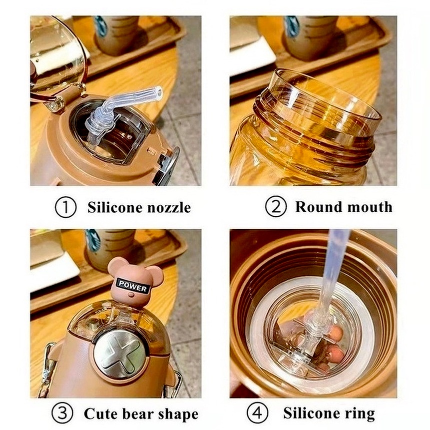 Bình Nước Nhựa Có Ống Hút Hình Gấu Bạo Lực Dễ Thương 2022