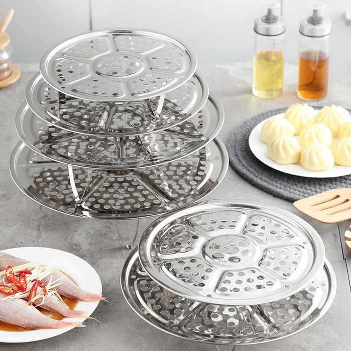 Vỉ hấp inox 304 3 chân cao 6.5cm vỉ inox ko gỉ hấp bánh bao hấp tôm cá tiện lợi size 22 24 26 cm tặng 3 chân 3.5cm