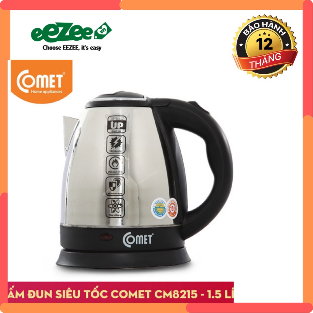Bình Đun Nước Siêu Tốc inox Comet 1,5L CM8215 - Hàng Chính Hãng - Bảo Hành 12 tháng
