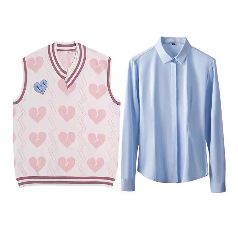 (ORDER.buiny) Set áo vest len gile MORAN form rộng phối viền màu hồng đáng yêu điệu đà Hàn Quốc (hàng mới về) | BigBuy360 - bigbuy360.vn