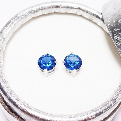Bông Tai Bạc Ý Nụ Xinh đá Xanh Dương Sky Blue KEELY VALDA