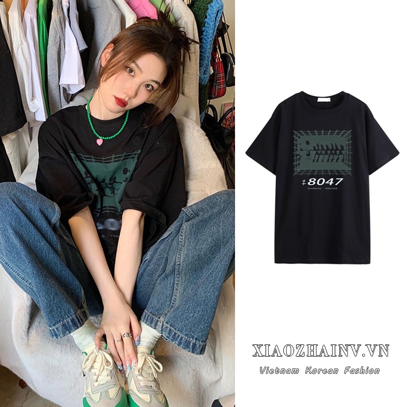 Xiaozhainv Áo Thun Ngắn Tay Form Rộng Phong Cách Hàn Quốc Thời Trang Dành Cho Nữ