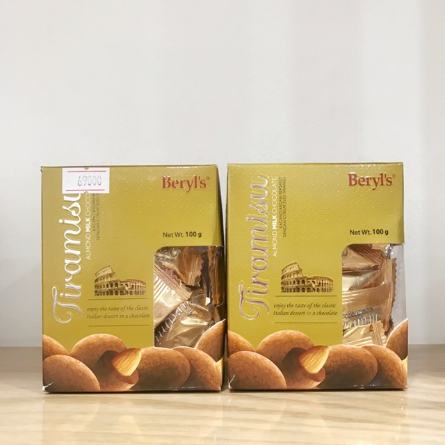 (4 vị) Chocolate Beryl's Tiramisu nhân Hạnh nhân hộp nhỏ 100gr