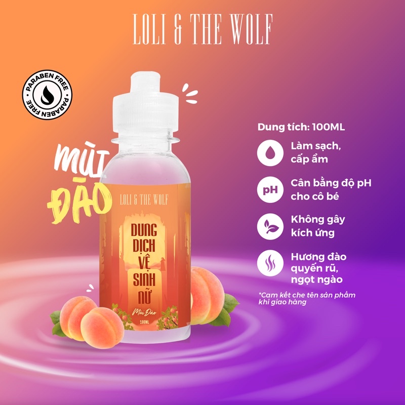 Dung dịch vệ sinh phụ nữ mùi Đào thơm mát thành phần tự nhiên chai 100ml - LOLI & THE WOLF