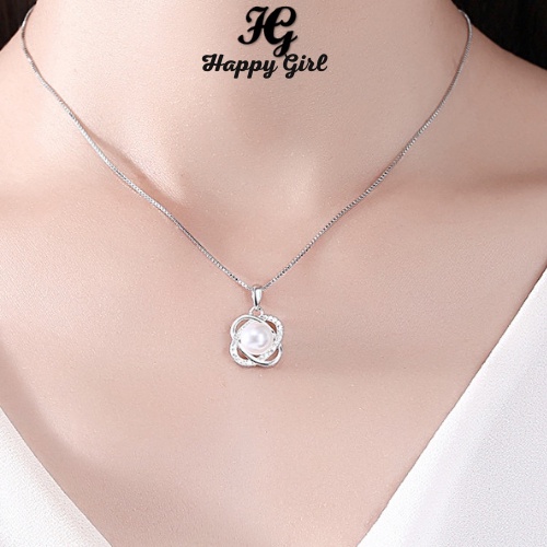 Mặt dây chuyền bạc HappyGirl, mặt dây chuyền nữ khảm ngọc trai nhân tạo cá tính