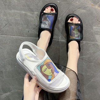 Dép Velcro dành cho trang phục bên ngoài của phụ nữ, thời trang và linh hoạt mới có đáy bằng phẳng chống trượt