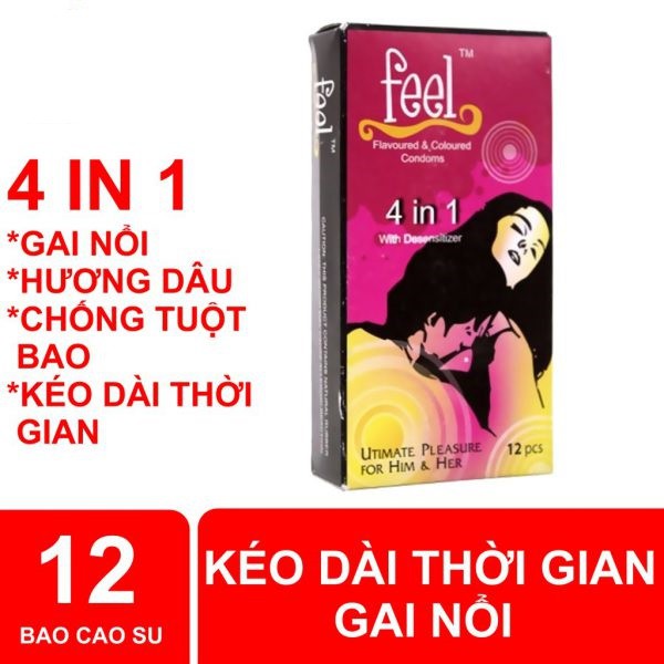 Hộp 12c Bao Cao Su FEEL 4 IN 1 - Bi Gai - Kéo Dài Thời Gian Quan Hệ - Xuất Xứ Malaysia