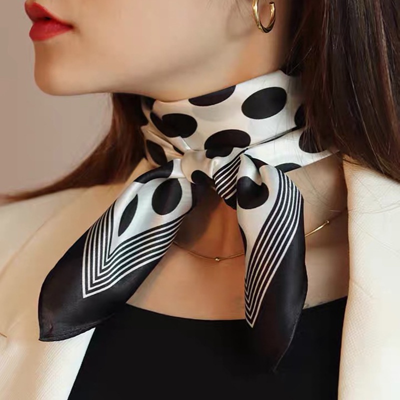 Khăn vuông lụa satin 70cm nữ công sở đẹp cao cấp- khăn turban quấn túi quấn tóc làm áo- Chấm Bi