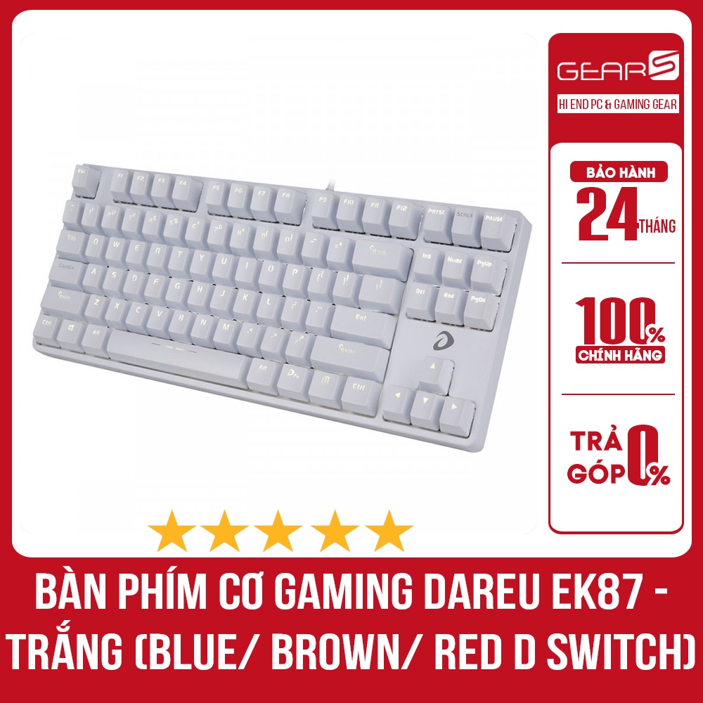 Bàn phím cơ Gaming DAREU EK87 - Trắng White (Blue/ Brown/ Red D switch) - Bảo hành chính hãng Mai hoàng