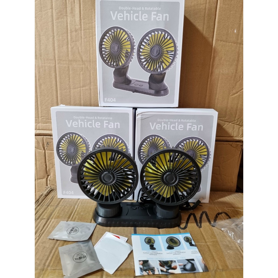 Quạt Đôi Mini Làm Mát Ô Tô Xoay 360 Độ Dùng Điện 12V-24V Cho Mọi Dòng Xe Hơi