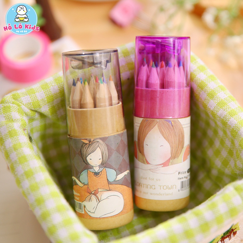 Hộp bút chì 12 màu kèm gọt bút thân thiện môi trường đồ dùng học tập dễ thương Hồ Lô Kids