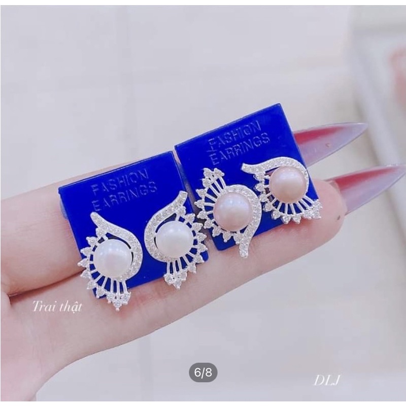 Bông tai BẠC gắn trai thật nước ngọt sang chảnh