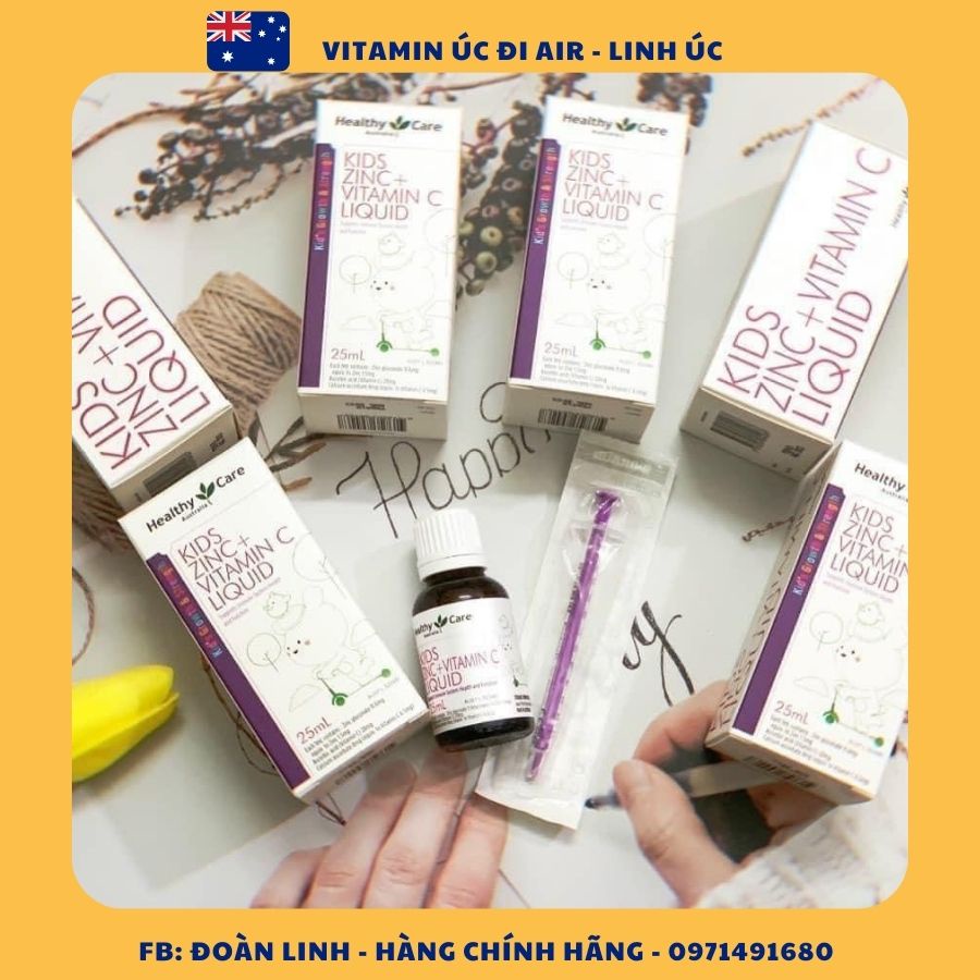 Kẽm Nước Healthy Care Kids Zinc + Vitamin C Liquid 25ml, Hàng Chuẩn Úc