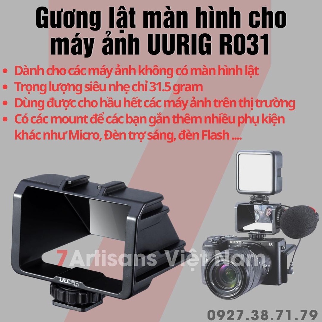 (CÓ SẴN) Gương lật màn hình cho máy ảnh UURIG R031 cho Vlogger và Youtuber - Có thể gắn thêm nhiều phụ kiện khác