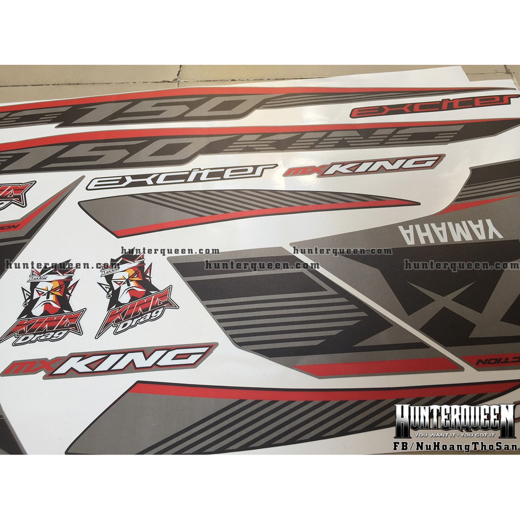 Tem Exciter 150. Tem rời MX King chỉ đỏ, NHÁM, dán xe xám mặt nạ đen. Xe màu khác vui lòng inbox