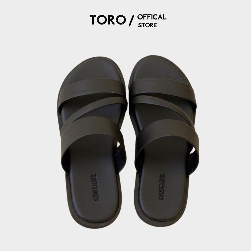 Dép nam , dép da nam 3 quai cao cấp Toro , màu đen đế cao su non A09