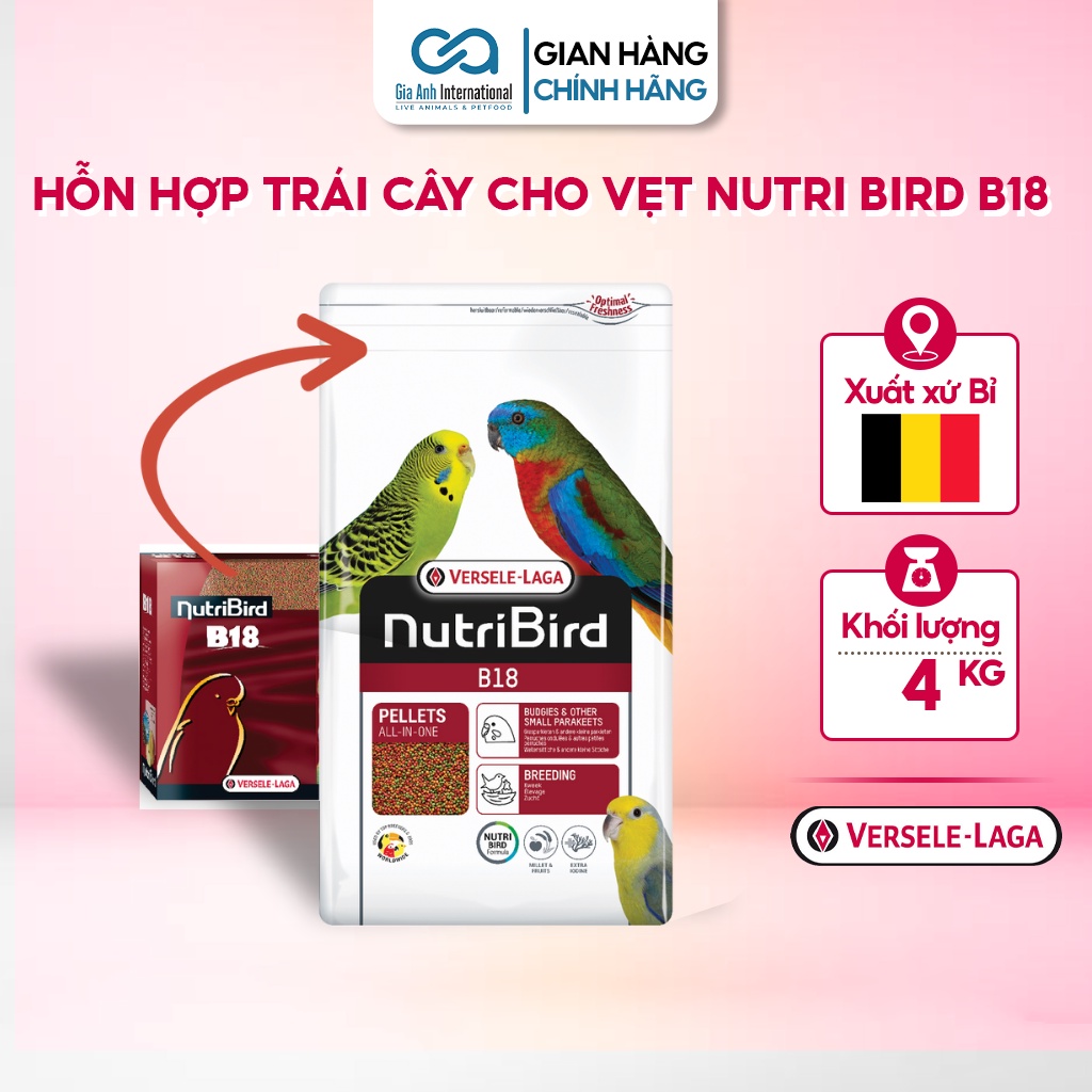 Hỗn Hợp Trái Cây Trộn Cho Vẹt Nhỏ Và Yến Phụng - Versele-laga Nutri Bird B18 Giúp Bảo Vệ Đường Ruột Khoẻ Mạnh Bao 4kg