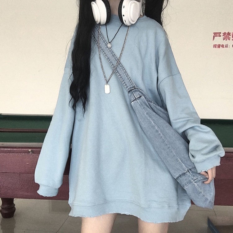 Áo Hoodies Dáng Rộng Tay Dài Màu Trơn Phong Cách Hàn Quốc Cho Nữ
