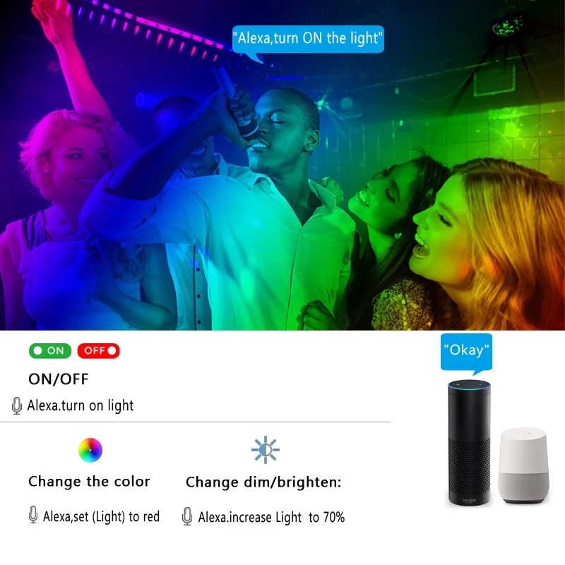 Đèn LED dây RGB 5050 2835 Wifi 24 nút thông minh điều khiển bằng giọng nói Amazon Alexa Google
