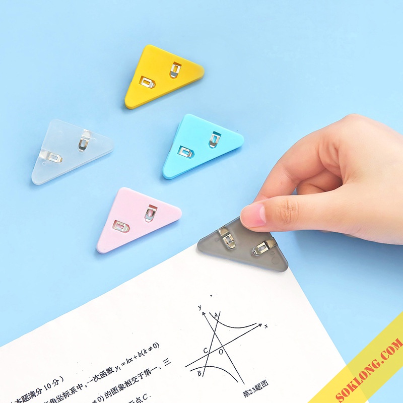 Kẹp giấy hình tam giác màu Pastel K47 kẹp tài liệu, đánh dấu cố định trang sách bằng nhựa