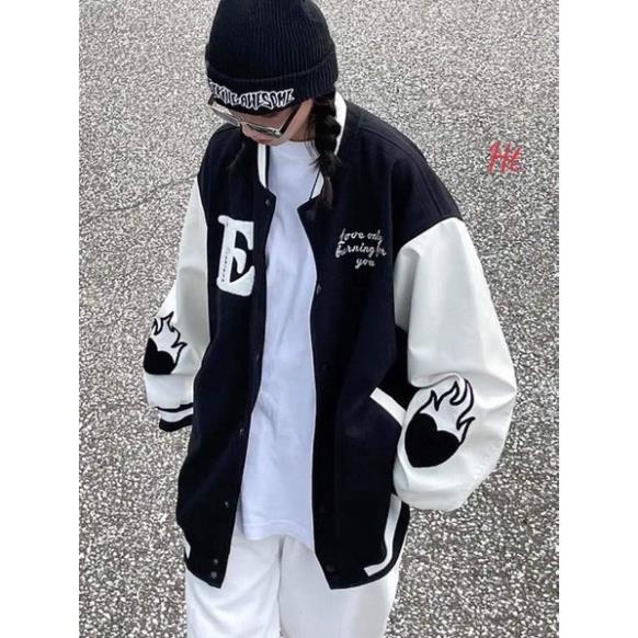 Áo bomber nỉ phối tay trắng E HS