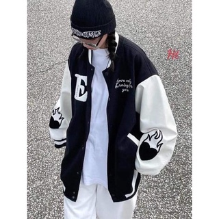 Áo bomber nỉ phối tay trắng E HS
